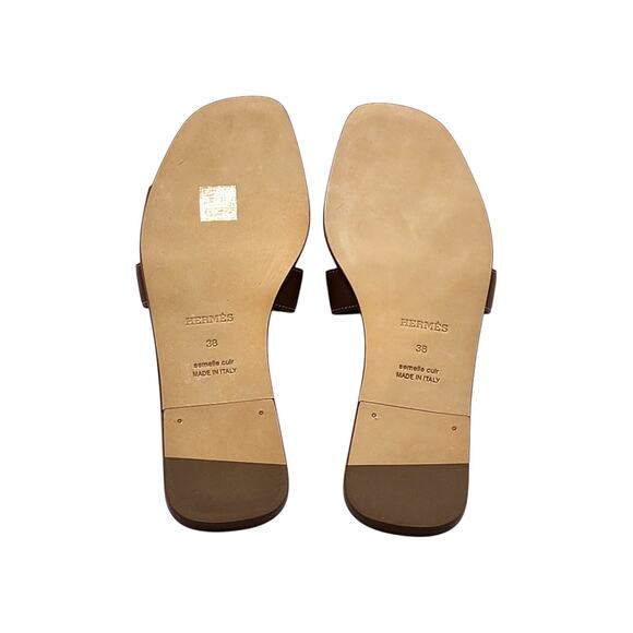 Hermes Oran Women's Leather Slide H Sandals Gold Brown EU 38 US 7.5 - New $840 - Picture 6 of 8